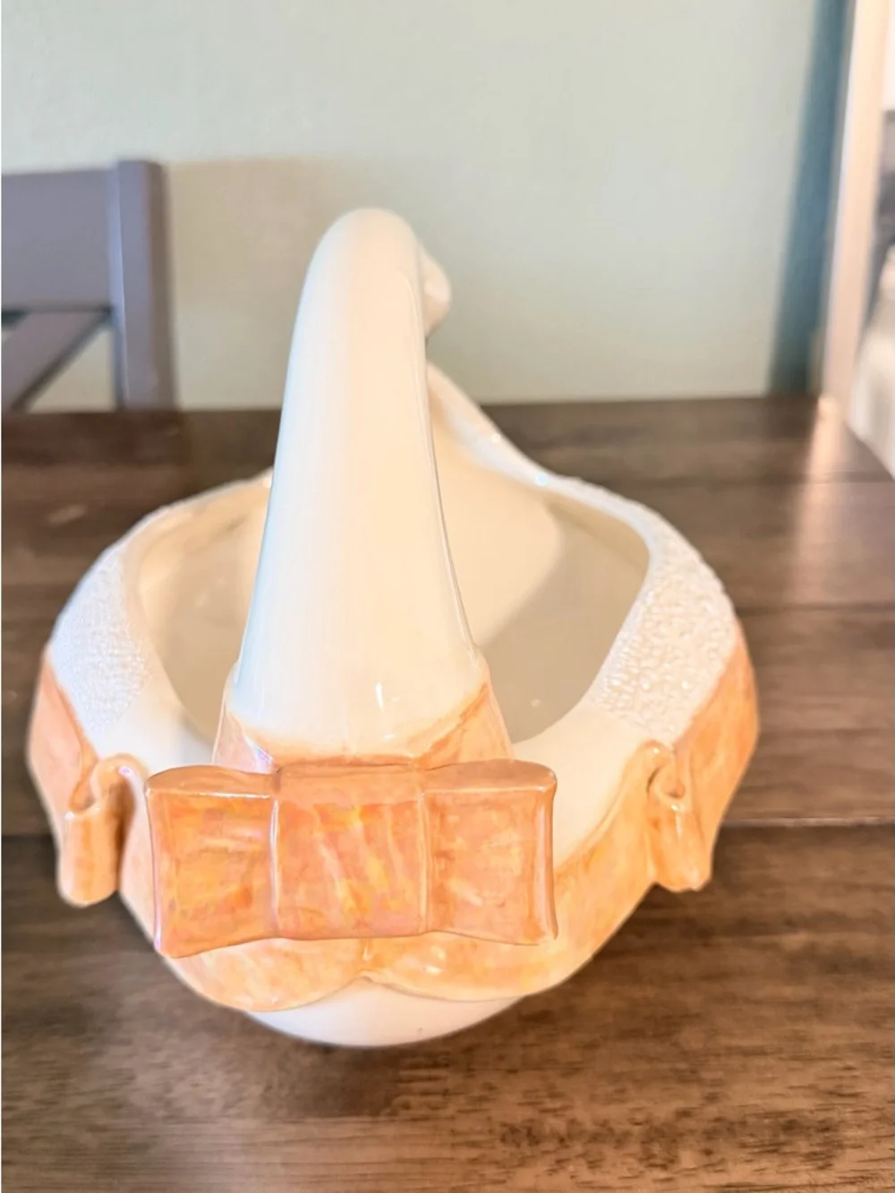 vintage Ceramic Swan Basket - planter  Cream and Peach Decorative Bowl